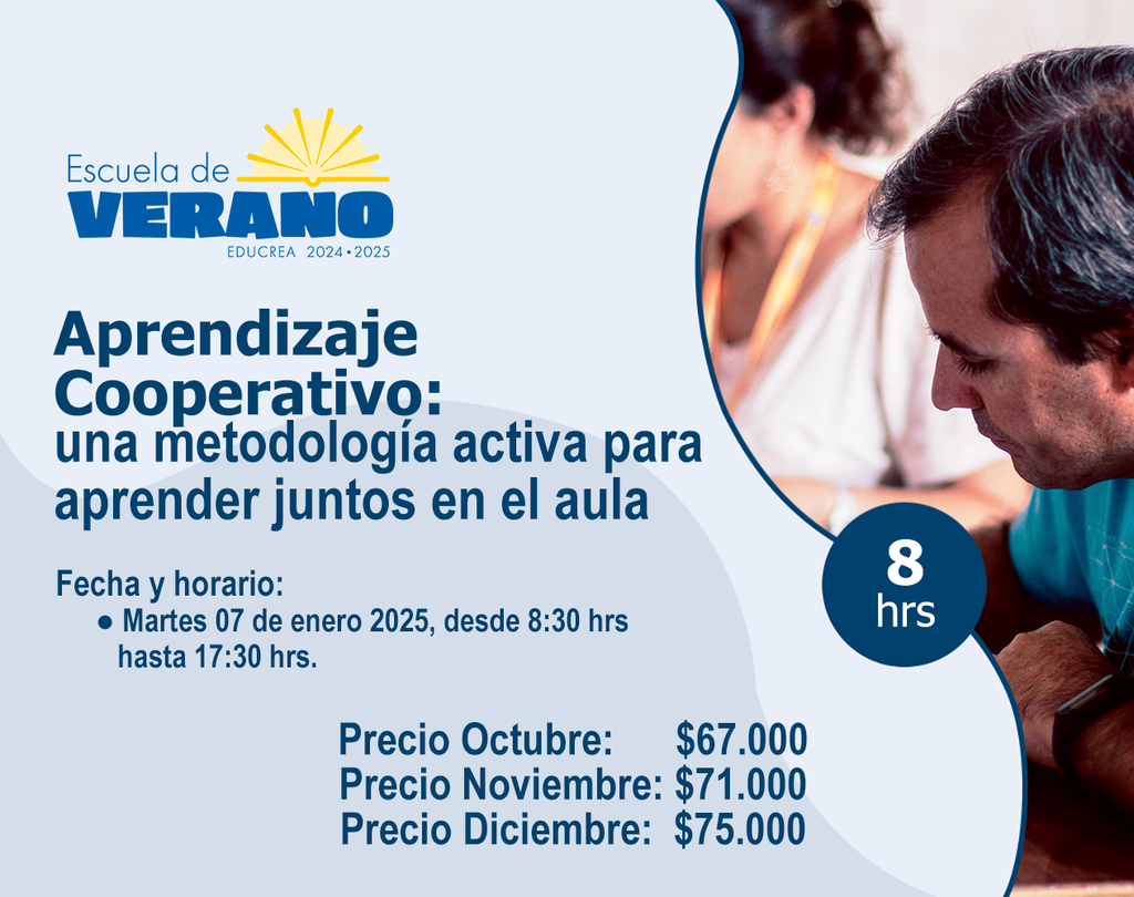 TALLER DE REFLEXIÓN PEDAGÓGICA: APRENDIZAJE COOPERATIVO: UNA METODOLOGÍA ACTIVA PARA APRENDER JUNTOS EN EL AULA - 8 Hrs.